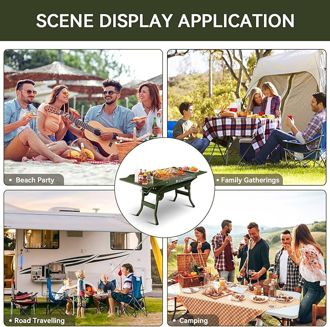 Portable Charcoal Grill Foldable Grills BBQ Grill Charcoal Small Grill for Travel, Camping, Outdoor Cooking, Backyard, Hiking, Patio Garden, Picnics, Green