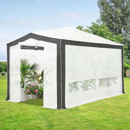EAGLE PEAK 12x8 Portable Walk in Greenhouse with Polyester Reinforced Corners, Instant Pop up Indoor Outdoor Gardening Green House, Roll Up Zipper Doors Mesh Windows & Winter Support Pole, Gray/White