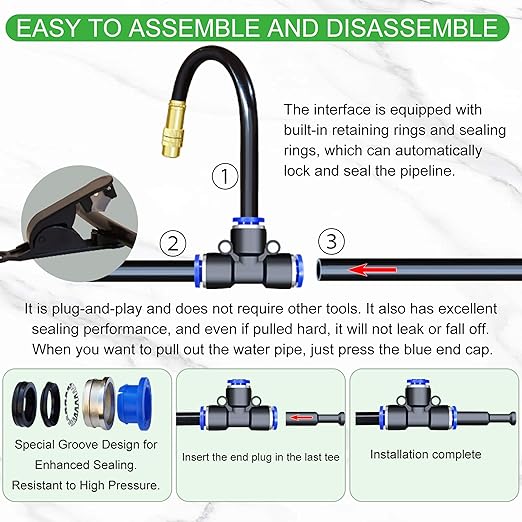 98 Ft Drip Irrigation System,360°Bendable Drip Irrigation Kit,25 Nozzles and 27 Quick Connectors,Automatic Garden Irrigation System,Adjustable Atomizing System for Plants, Greenhouse,Yard,Lawn