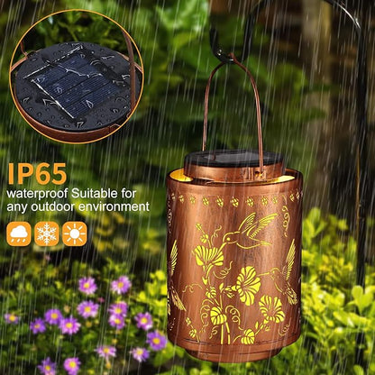 2 Pack Solar Lanterns Outdoor Waterproof Garden Decor Birthday Gifts for Women Mon Grandma Metal Hanging Solar Lights Decoration for Outside LED Lanterns for Yard Patio（Hummingbirds）
