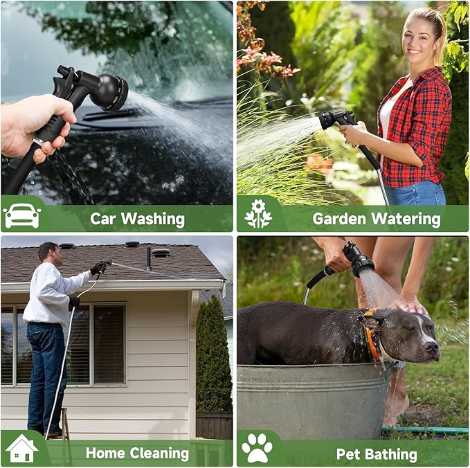 YXT&BEYOND 50 FT Garden Hose - 304 Stainless Steel Lightweight Water Hose w/ 10-Pattern Spray Nozzle - 360° Swivel Fittings, Flexible Metal Garden Hose for Yard Outdoor, Leak-Proof Kink Free