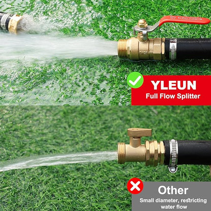 Garden Hose Brass Shut Off Valve Full Flow, No Restricted-Flow Water Shut-Off Connector, 3/4" GHT x 3/4" GHT Garden Hose Full Port Ball Valve Adapter (Long Handle)
