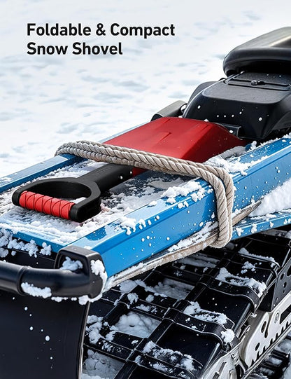 AstroAI 38.4" Foldable Snow Shovel for Car, Retractable Snow Shovel with Thickened Aluminum Handle and Reinforced Iron Hinge, Portable and Multi-Functional for Driveway, Cars, Camping and Slush,Red