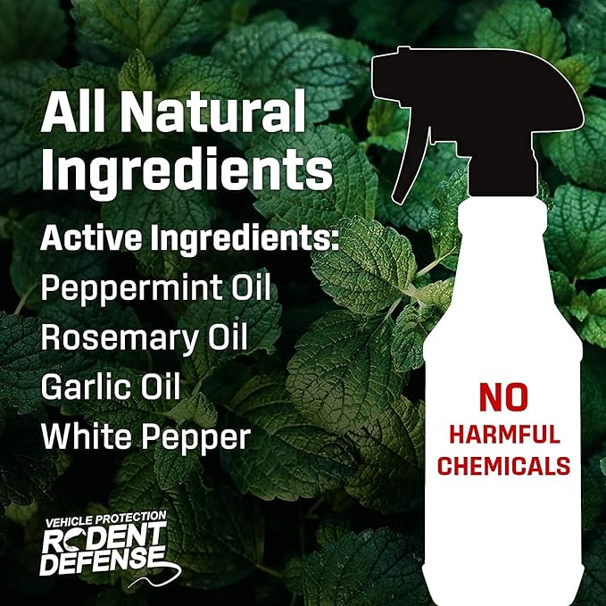 Exterminators Choice Vehicle Defense Spray - 32 Ounce Peppermint Car Spray for Mice & Rats - Rat Protection for Car Engine - Anti Squirrel Solution for Vehicles & Trucks