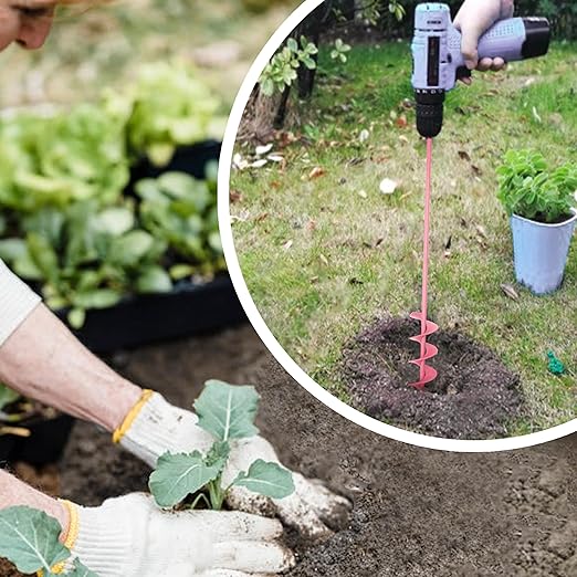 2x32 Inch Pink Long Handle Auger Drill Bit for Planting - Garden Tools Auger Drill Bit, Spiral Garden Auger for Planting Bulbs and Flowers