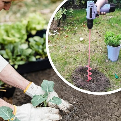 2x32 Inch Pink Long Handle Auger Drill Bit for Planting - Garden Tools Auger Drill Bit, Spiral Garden Auger for Planting Bulbs and Flowers