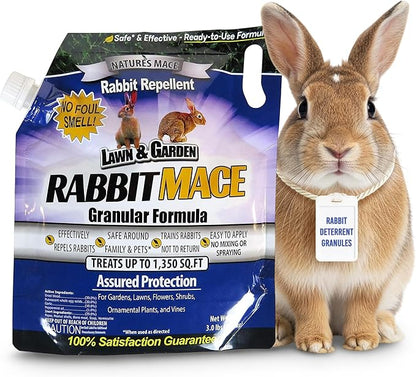 Nature’s MACE Rabbit Repellent 3 lb Granular/Treats 1,350 sq ft./Rabbit Repellent and Deterrent/Keep Rabbits Out of Your Lawn and Garden/Safe to use Around Children & Plants.