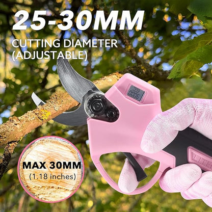 Electric Pruning Shears Cordless Brushless - Professional Battery Powered Pink Pruner, 2 Batteries & Replaceable Blades, Toolbox for Efficient Garden & Landscape Maintenance