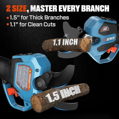 SENIX Cordless Electric Pruning Shears with 2000mAh Battery& Charger, 20V Brushless Motor Pruner, Dual Mode Cutting 1.5" Max for Delicate Flowers & Thick Branches, Gardening, Tree Pruners, Orchard
