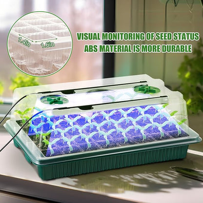 Saillong 4 Pack Seed Starter Tray with Grow Light, 80 Cells Indoor Greenhouse Kit, 360° Full Spectrum LED, Smart Timer, 5 Brightness Levels Indoor Plant Starter Kit for Home Gardeners