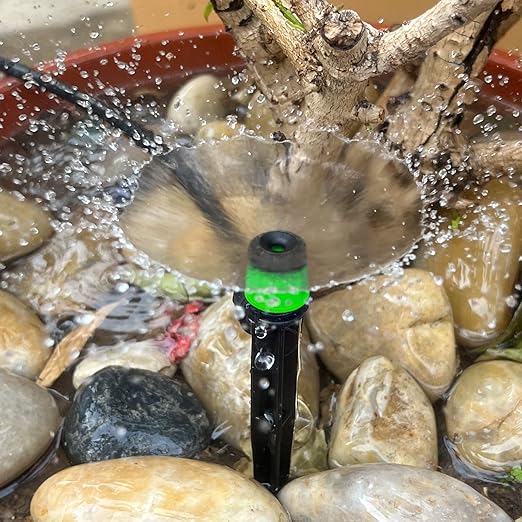 100PCS Drip Irrigation Emitters, Kalolary Adjustable 360 Degree Water Flow Drippers Emitters for 1/4" Drip Irrigation System Tubing, Garden Irrigation Drippers for House Flower beds(Medium Green)