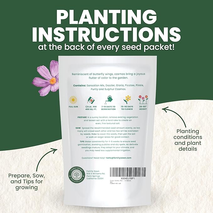 Crazy Cosmos Mix - Bulk 1/4 Pound Pouch - 20,000 Flower Seeds for Planting - Cosmos bipinnatus