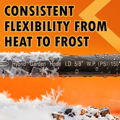 5/8 in. × 50 ft. Flexible Hybrid Rubber Garden Hose, High Flow 5/8" I.D. No Memory Durable Lightweight Water Hose for Watering, Irrigation, Water Transfer Pump