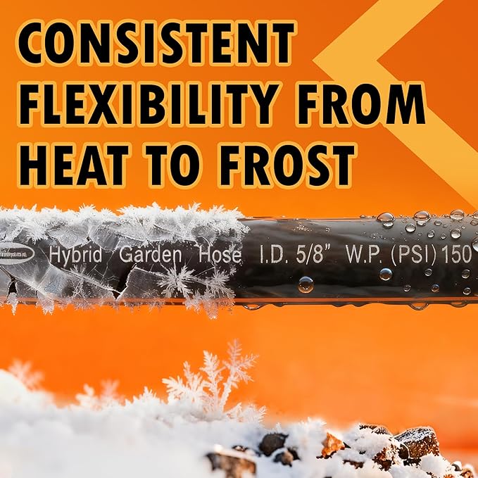 5/8 in. × 25ft. Flexible Hybrid Rubber Garden Hose, High Flow 5/8" I.D. No Memory Durable Lightweight Water Hose for Watering, Irrigation, Water Transfer Pump