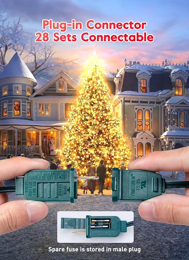 Brightown C7 Clear LED Christmas String Lights Outdoor, 25FT Connectable with 26 0.6W Bulbs (1 Spare), Vintage Hanging Lights for Xmas Holiday Party, Patio, Roofline House Decor