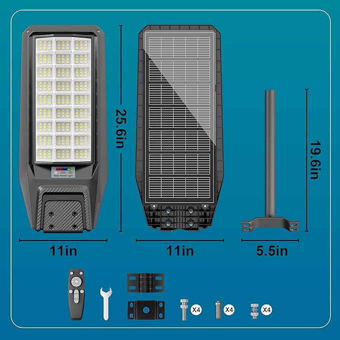 Solar Street Lights Outdoor Dusk to Dawn, 9800W Solar Powered Street Light Waterproof with Remote Control Motion Sensor Commercial Parking Lot Light for Garden, Baseball Yard
