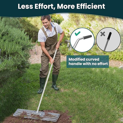 Lawn Leveling Rake 45" 6.5ft Lawn Leveler Ground Full Stainless Steel Leveling Landscape Rake Topdressing Spreader Levelawn Tool for Backyard, Garden, Golf Couse, Farm, Pasture