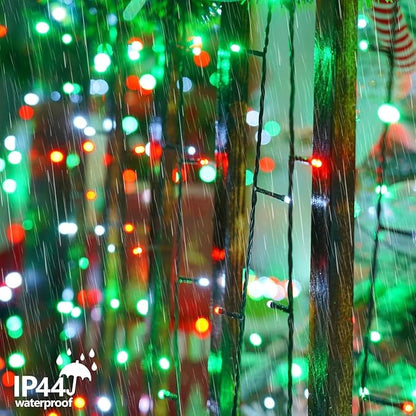 YEGUO 66ft 200 LED Christmas Lights Outdoor Waterproof, 8 Modes Red White and Green String Lights Plug in, Green Wire Twinkle Tree Lights Indoor with Timer Memory