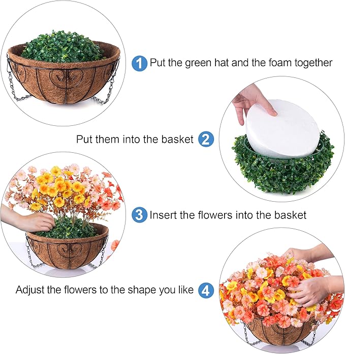 Artificial Fake Hanging Flowers with Basket for Fall Decoration, 12 Bundles Faux Silk Morning Glory Plants for Outdoor Planters, Realistic UV Resistant Artificial Flowers for Outside Porch Garden