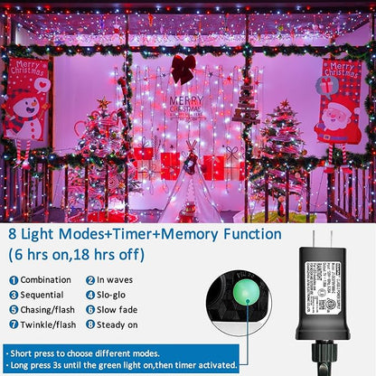YEGUO 66ft 200 LED Christmas Lights Outdoor Waterproof, 8 Modes Purple String Lights Plug in, Green Wire Twinkle Tree Lights Indoor with Timer Memory