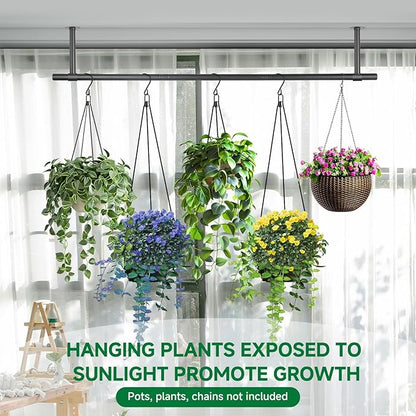 2 pcs Hanging Planters Rod – Plant Hanger Indoor for Window Ceiling, Hanging Plant Shelf for Wall Planter House Plants, Plant Shelves Metal Holder Bar 47.5In (Pots, Plants, Chains not Included)