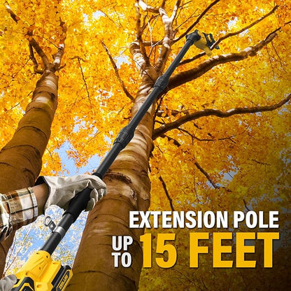 Pole Saw, 8-Inch Cordless Pole Saw for Tree Trimming, 15-FT Max Reach, 16ft/s Cutting Speed, Auto Oiling, Tool-Less Electric Pole Saws, Tree Trimmer with 2x3.0Ah Battery & Charger