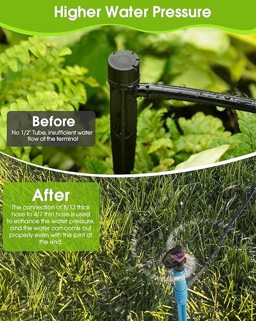 Automatic Lawn Sprinkler System with 32.8FT 8/12'' +16.4FT 4/7'' Tubing Kit, G‑Type 360 Degree Rotation Sprinkler Watering for Drip Irrigation, Watering Plants, Yard & Lawn Care