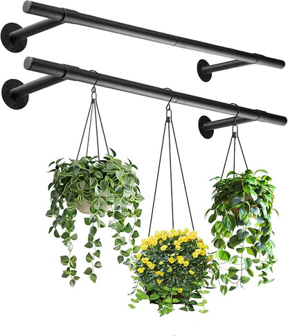 2 pcs Hanging Planters Rod – Plant Hanger Indoor for Window Ceiling, Hanging Plant Shelf for Wall Planter House Plants, Plant Shelves Metal Holder Bar 47.5In (Pots, Plants, Chains not Included)