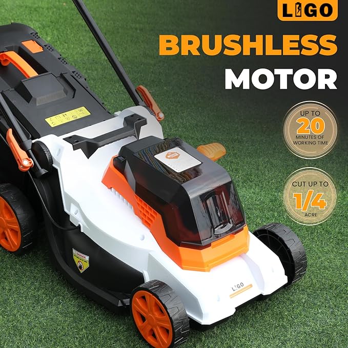 LIGO 40V Cordless Lawn Mower w/11Gal Bag & 2X4.0Ah Battery | 15" Brushless Motor, 6-Position Height (0.98"-2.95") | Walk-Behind Grass Catcher w/Patented Comb | 20V/40V Tool Compatible