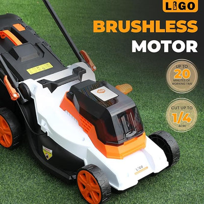 LIGO 40V Cordless Lawn Mower w/11Gal Bag & 2X4.0Ah Battery | 15" Brushless Motor, 6-Position Height (0.98"-2.95") | Walk-Behind Grass Catcher w/Patented Comb | 20V/40V Tool Compatible