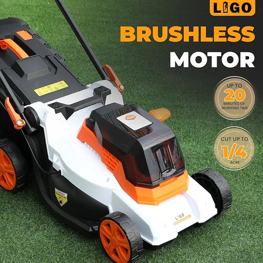 LIGO 40V Cordless Lawn Mower w/11Gal Bag & 2X4.0Ah Battery | 15" Brushless Motor, 6-Position Height (0.98"-2.95") | Walk-Behind Grass Catcher w/Patented Comb | 20V/40V Tool Compatible