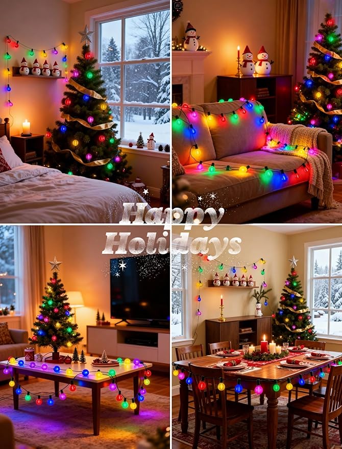 50Ft Outdoor Frosted Multicolor Lights, LED G40 Globe Patio String Lights with 25 0.6W Ceramic Colorful Bulbs(2 Spare), Outside Christmas Lights for Holiday Party Backyard Christmas