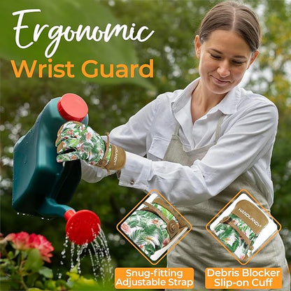 HANDLANDY Gardening Gloves for Women, Breathable Ladies Leather Garden Yard Gloves Best Gift for Gardeners