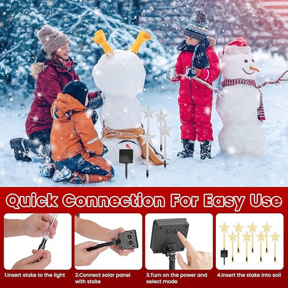 13.78FT Solar Star Pathway Lights, 8-Pack 8 Modes LED Star Stake Lights, IP64 Waterproof Christmas Decorative Lights for Yard, Garden, Walkway, Patio Holiday Party