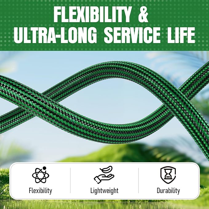 Garden Hose 50 ft NON-EXPANDABLE Water Hose, Flexible & Lightweight Kink Resistant Hybrid Hose, Leak-Proof Heavy Duty, Super Durable Fabric with 3/4" Solid Brass Connectors