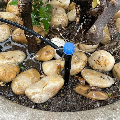 50PCS Drip Irrigation Emitters, Kalolary Adjustable 360 Degree Water Flow Drippers Emitters for 1/4" Drip Irrigation System Tubing, Garden Irrigation Drippers for House Garden Flower beds(Blue)