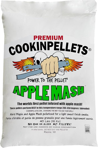 CookinPellets Premium Apple Mash and Hard Maple Natural Hardwood Light Sweet Smoke BBQ Grill Wood Pellets for Pellet Grill & Pellet Smoker, 40 Lb Bag