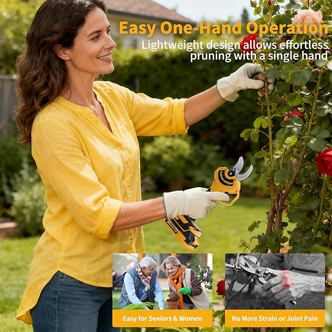 Electric Pruning Shears, Cordless Power Pruner with 1.4 Inch Cutting Diameter, LCD Display, Brushless Motor & 2×2.0Ah Batteries for Tree Branches & Garden