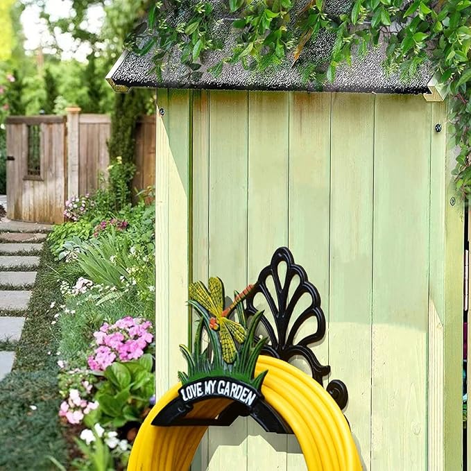 Decorative Garden Hose Holder,Hose Hanger,Heavy Duty Cast Iron Garden Yard Water Pipe Holds,Wall Mounted Hose Butler,Hose Rack Reel,50FT 75FT 100FT Water Hose Bulter Storage (Butterflies)