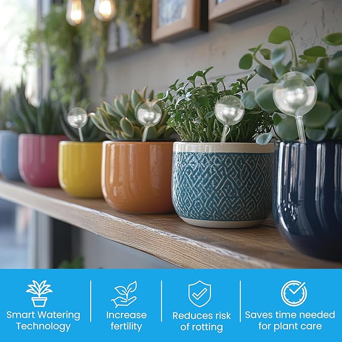 LGL Plant Watering Globes - Automatic Self Watering Globes. Decorative Self Watering Planter Inserts. Self Watering Spikes to Support Plant Health. 6 Pack x 200ml