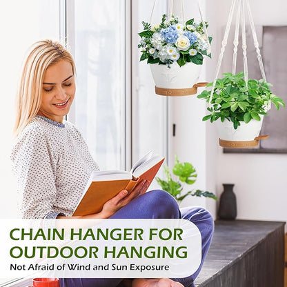 3 Pack Hanging Baskets Set, Hanging Planters for Indoor & Outdoor Plants, Self-Watering Hanging Pots with Removable Tray&Drainage Holes, Flower Pots for Home Garden Decor 10 Inch (White)