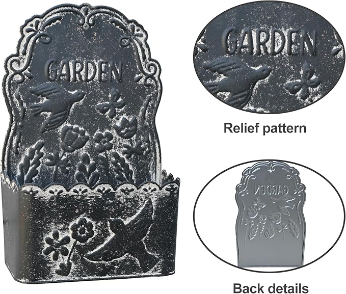 BIG FORTUNE Metal Wall Mount Planter Wall Vases for Flowers Shabby Chic Decor for Rustic Farmhouse Outdoor Decor (Black)