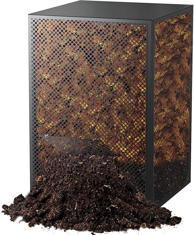 Compost Bin Outdoor - Large 93-Gal Galvanized Steel Perforated Sheet Compost Bucket with Rust-Proof Coating, Heavy-Duty & Easy Assembly, Fast Creation of Fertile Soil, for Garden, Kitchen & Yard Waste