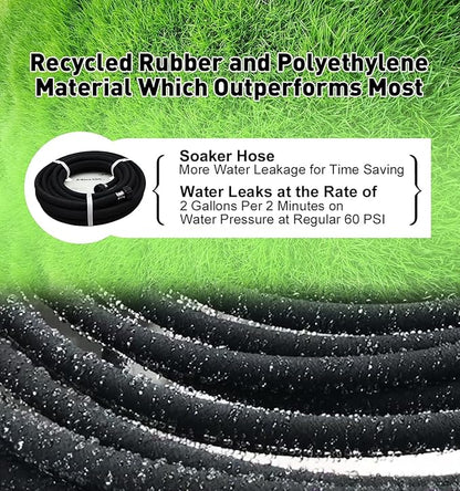 Soaker Hose 25ft - Garden Rubber Soaking Drip Hoses 5/8" Saving 70% Water Garden Hose, Drip Irrigation Round Hose for Lawn Yard, flower beds