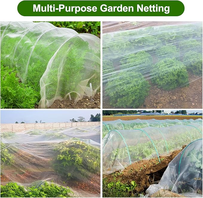 Garden Netting, Jevrench Durable Ultra Fine Garden Netting, Garden Plant Cover Row Cover Makes Plants, Vegetables, Fruits, and Flowers Grow Better (10ft x 50ft)