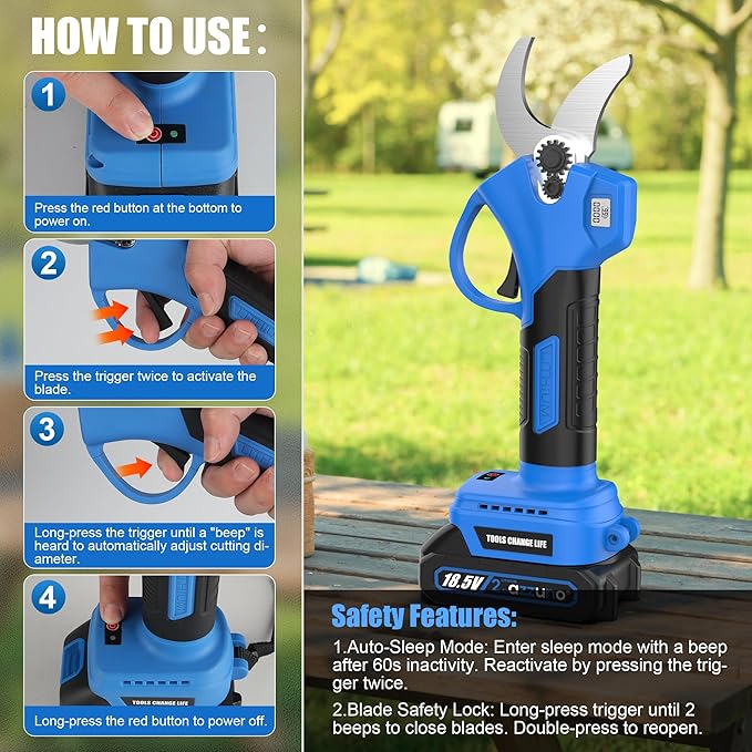 AZZUNO 20V Cordless Electric Pruning Shears: 1.1 Inch Brushless Pruner with LCD Display & SK5 Blades, Portable Branch Cutter for Gardening Tree Trimming (2Pcs 2.0Ah Batteries and Charger Included)