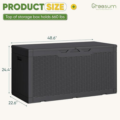 Greesum Outdoor Storage Box 100 Gallon Storage Bin with Lid for Patio Furniture, Garden Tools, Pool Supplies, Lockable, Waterproof and UV Resistant, Black
