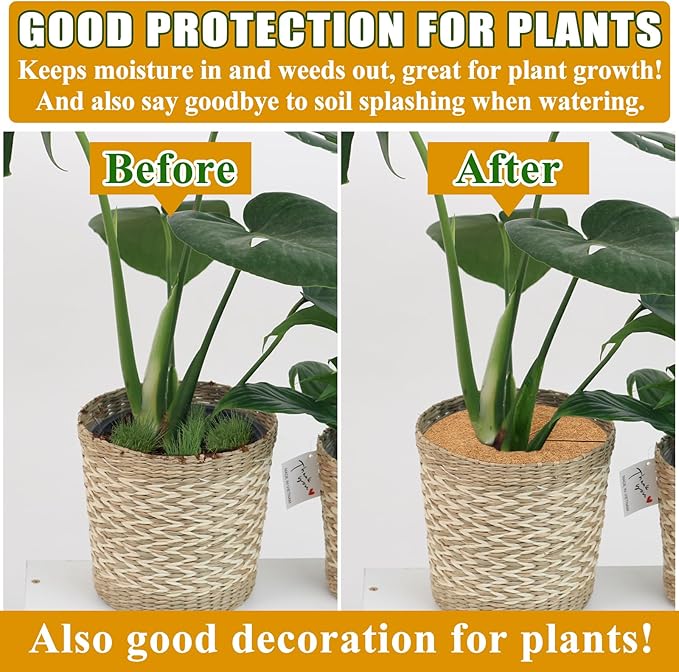 ZeeDix 6 Pack Coconut Fiber Mulch Ring, 18 Inch Coco Coir Tree Ring Mulch Mat, 100% Natural Tree Protector Mat Plant Cover Ring Coconut Coir Discs Tree Mats Mulch Rings for Indoor Outdoor Trees Plants