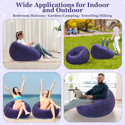 Realspring Inflatable Bean Bag Chairs Outdoor Blow up Camping Chairs Inflatable Lazy Sofa Folding Portable Bean Bag Loungers Couch for Movie Night(Blue,12 Pcs)