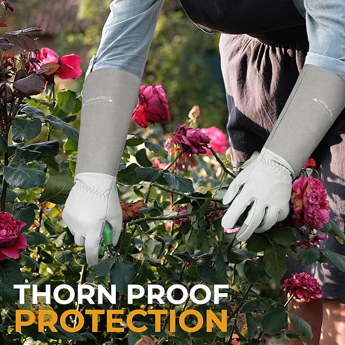 HANDLANDY Long Gardening Gloves for Men Women, Thorn Proof Rose Pruning Leather Garden Yard Gauntlet Glove, Gardening Gifts